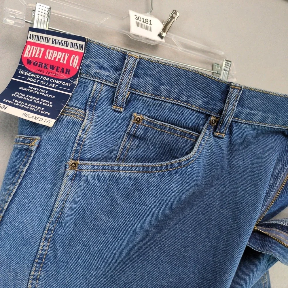 NWT Rivet Supply Co Workwear Jeans Mens 34x34 Relaxed Rugged Denim (36x34 Fit)